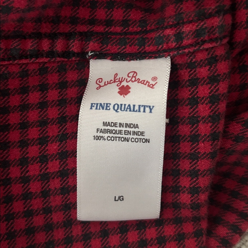 Lucky Brand Long Sleeve Red Black Plaid Flannel Button Down Shirt Size Large - Picture 8 of 8